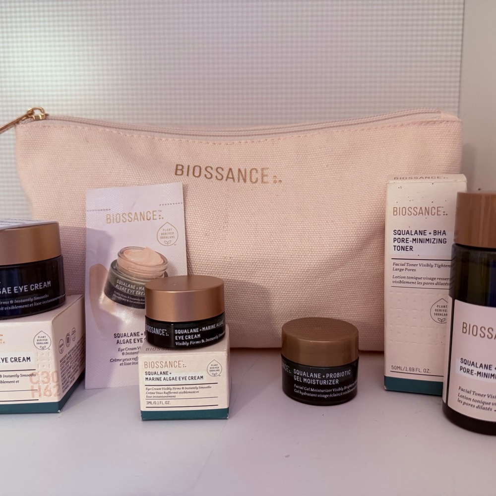 Biossance Skincare Collection with Gold and Cream Accents